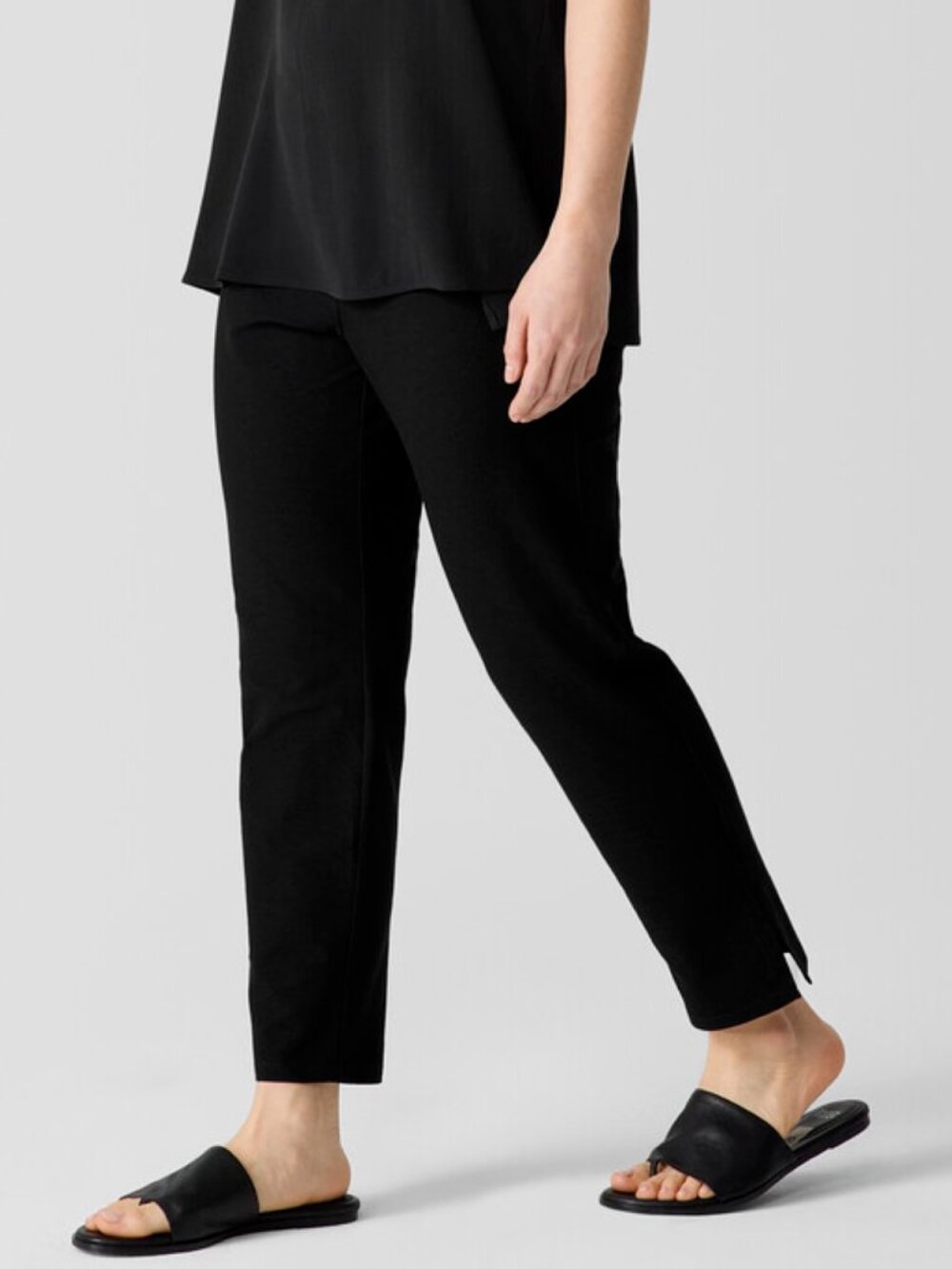 Eileen Fisher Washable Stretch Crepe Pant with Slits Cropped Black Ankle Pants L